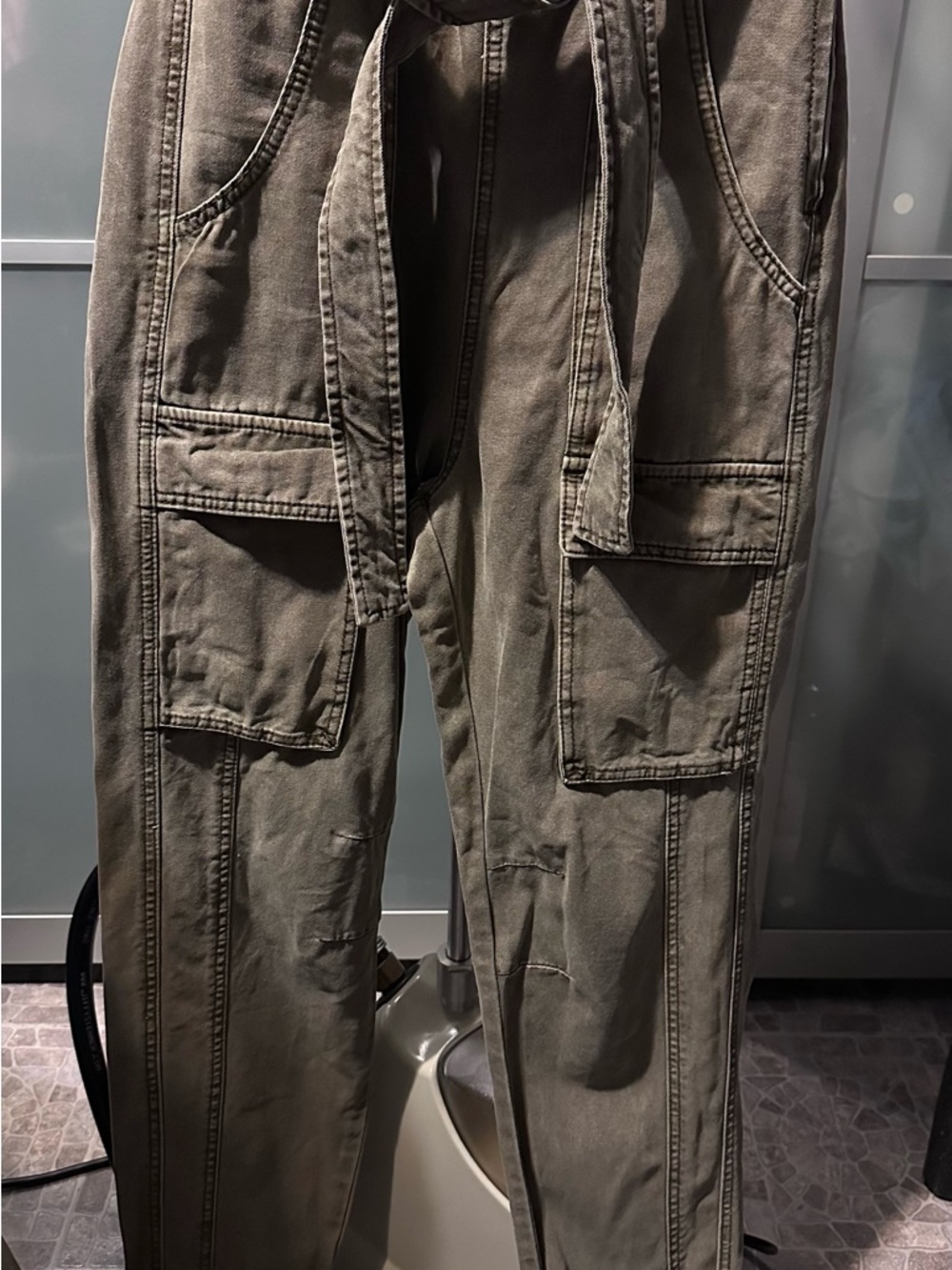 Olive Green Utility Jumpsuit with Belt - Picture 2 of 5